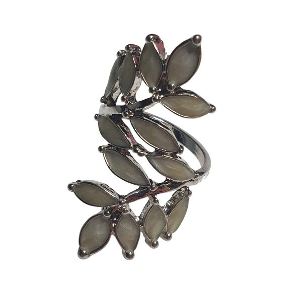 Leaf Design Long Ring Silver Tone Metal Enamel Accents Size 8.5 Gift Jewelry Mom - Picture 3 of 6
